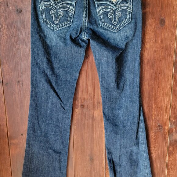 Rock Revival Women Deborah Boot Cut Jean 27 Med/Dark Wash Silver Metallic Stitch - Picture 7 of 15